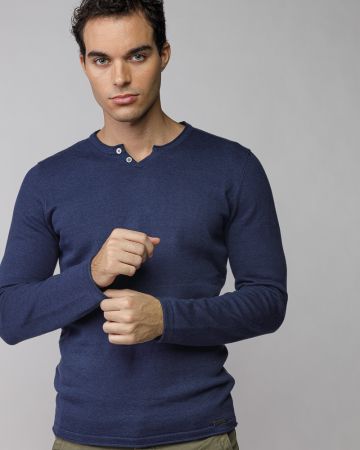 BLUE MEN'S THIN KNITTED SWEATER 1D25FW6027LS1101