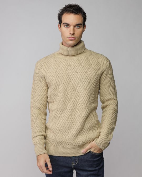 BEIGE MEN'S KNITTED TURTLENECK SWEATER 1D25FW6036LS1101