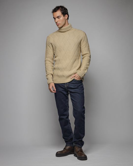 BEIGE MEN'S KNITTED TURTLENECK SWEATER 1D25FW6036LS1101
