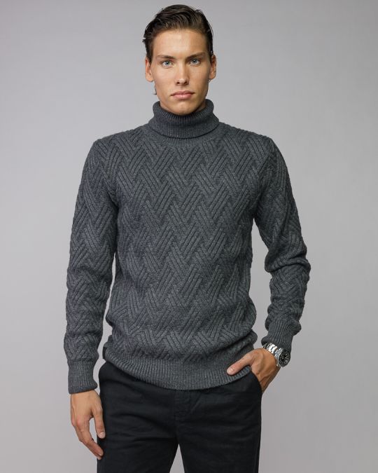 GREY MEN'S KNITTED TURTLENECK SWEATER 1D25FW6036LS1101