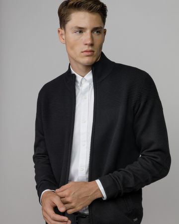 BLACK MEN'S KNITTED CARDIGAN 1D25FW6015KA1101