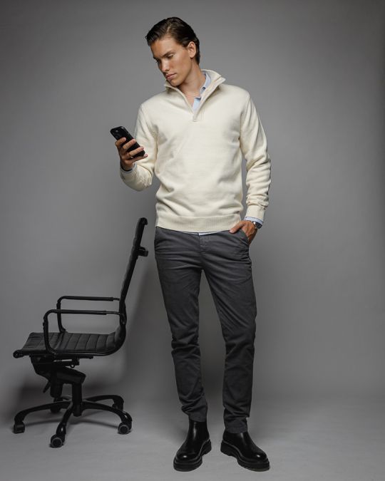 WHITE MEN'S KNITTED SWEATER 1D25FW6033LS1101