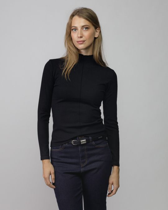 BLACK WOMEN'S KNITTED SWEATER 2D25FW6522LS1101