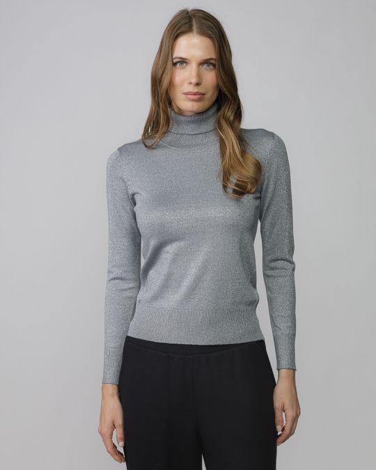SILVER WOMEN'S KNITTED TURTLENECK SWEATER 2D25FW6540LS1101