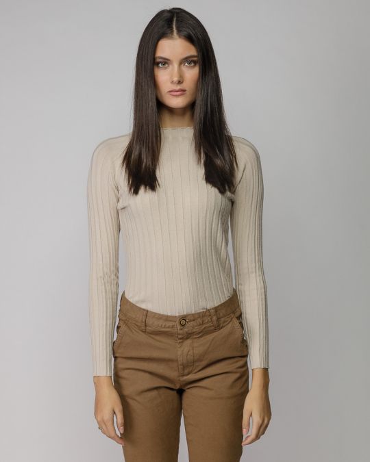 BEIGE WOMEN'S KNITTED SWEATER 2D25FW6544LS1101