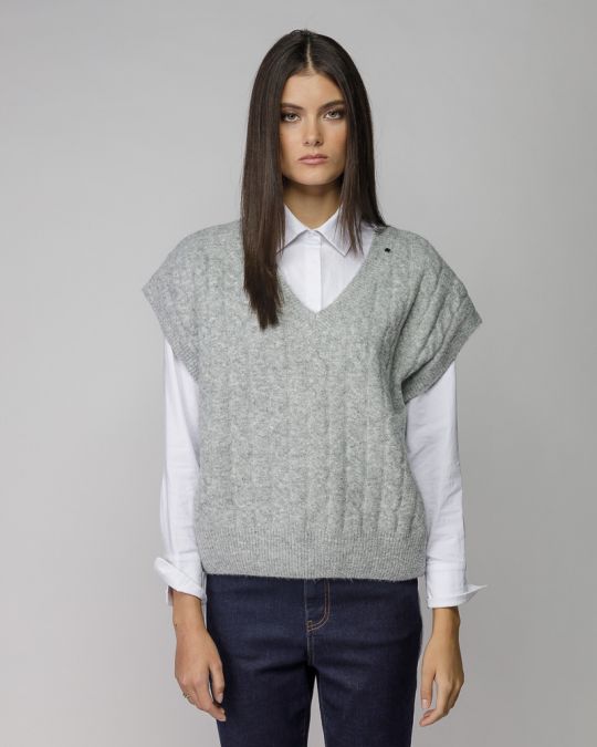 GREY WOMEN'S KNITTED VEST 2D25FW6550SL1101
