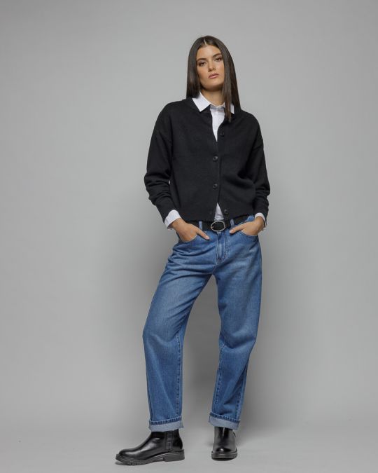 BLACK WOMEN'S KNITTED BUTTON CARDIGAN 2D25FW6554KA1101