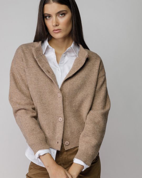 BROWN WOMEN'S KNITTED BUTTON CARDIGAN 2D25FW6554KA1101