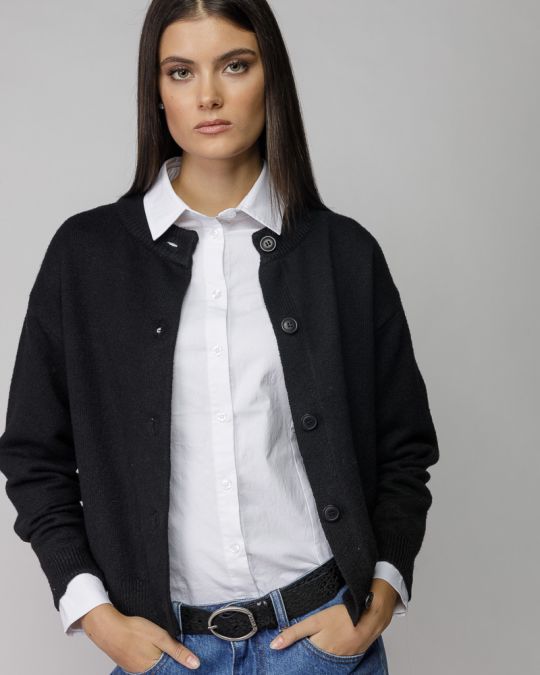 BLACK WOMEN'S KNITTED BUTTON CARDIGAN 2D25FW6554KA1101