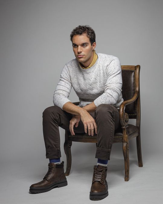 WHITE MEN'S KNITTED SWEATER 1D25FW6035LS1101