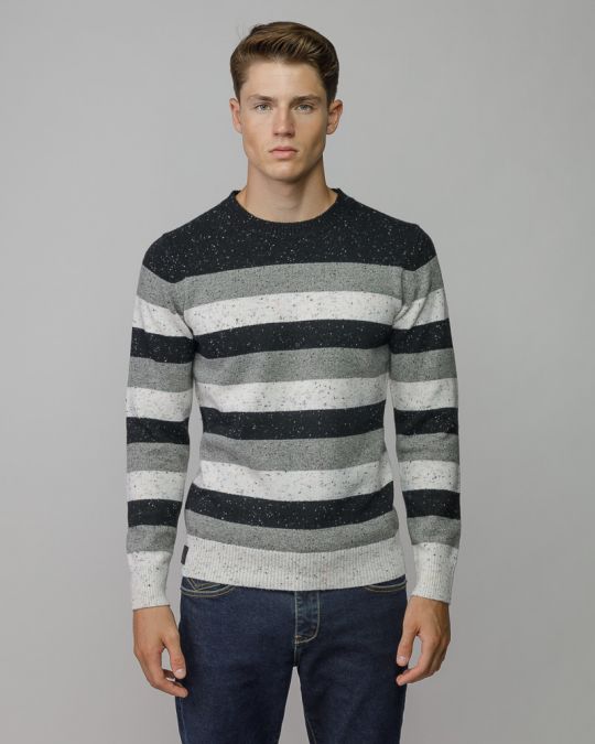 BLACK MEN'S STRIPED KNITTED SWEATER 1D25FW6034LS1101