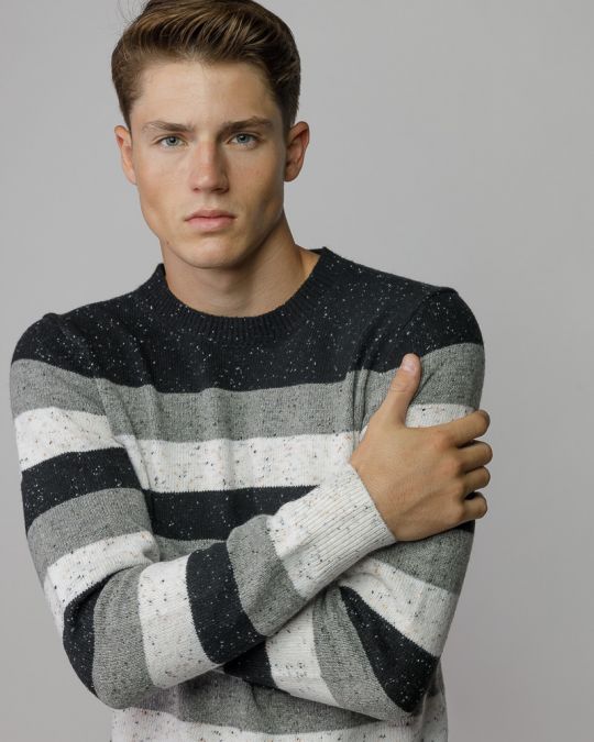 BLACK MEN'S STRIPED KNITTED SWEATER 1D25FW6034LS1101