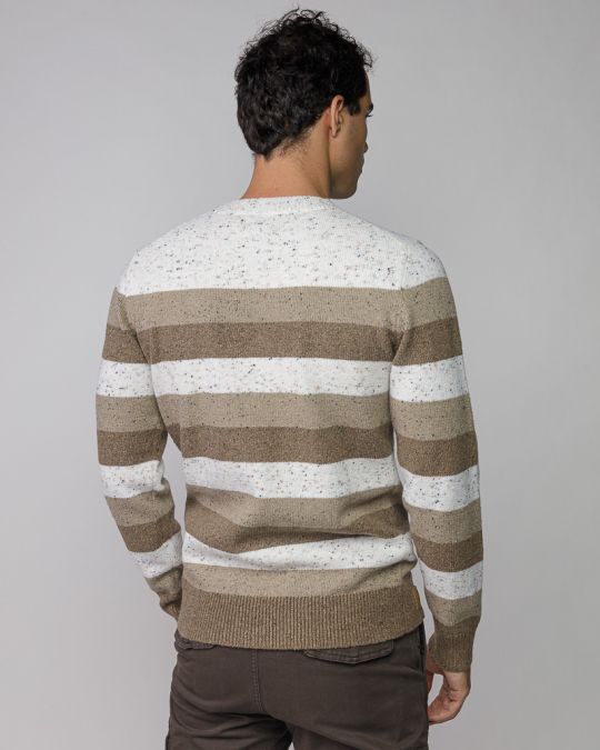 BEIGE MEN'S STRIPED KNITTED SWEATER 1D25FW6034LS1101