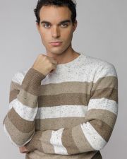 BEIGE MEN'S STRIPED KNITTED SWEATER
