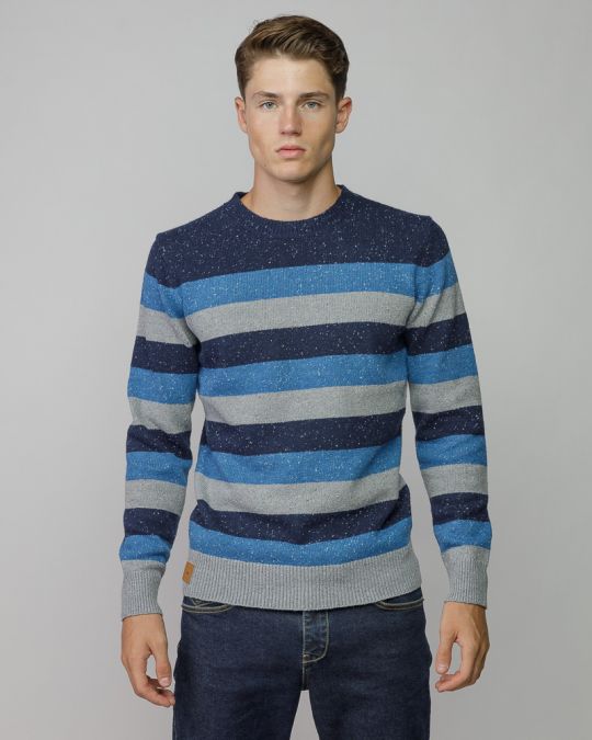 BLUE MEN'S STRIPED KNITTED SWEATER 1D25FW6034LS1101
