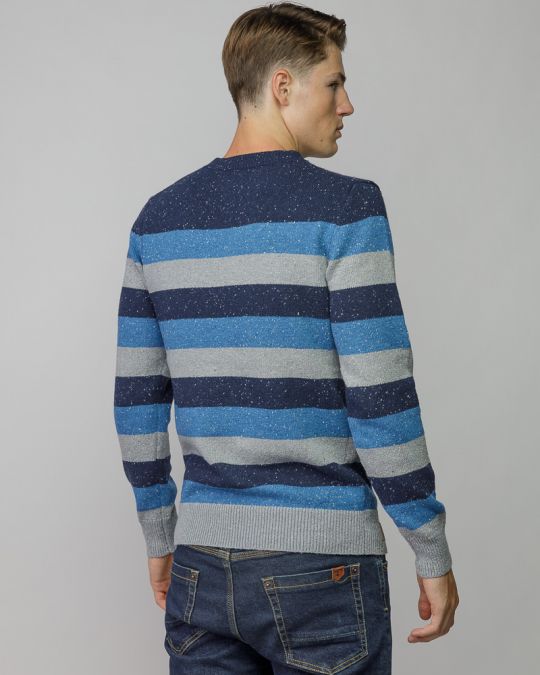 BLUE MEN'S STRIPED KNITTED SWEATER 1D25FW6034LS1101