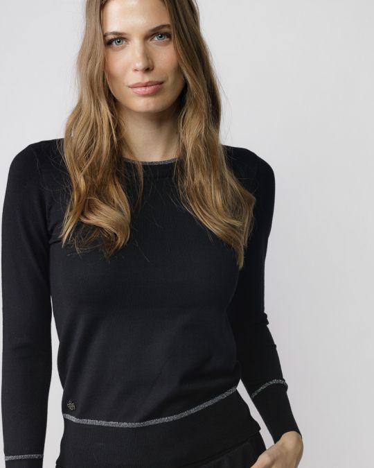 BLACK WOMEN'S KNITTED SWEATER 2D25FW6542LS1101