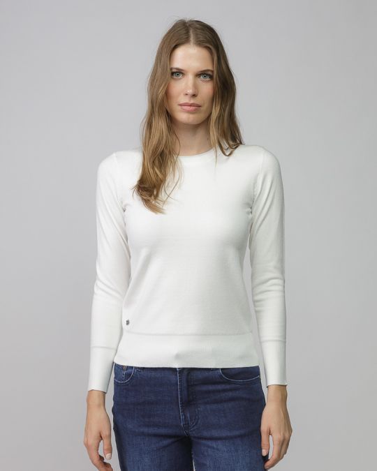 WHITE WOMEN'S KNITTED SWEATER 2D25FW6542LS1101