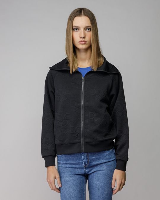 BLACK WOMEN'S ZIP JACQUARD SWEATER 2D25FW4597KA1201