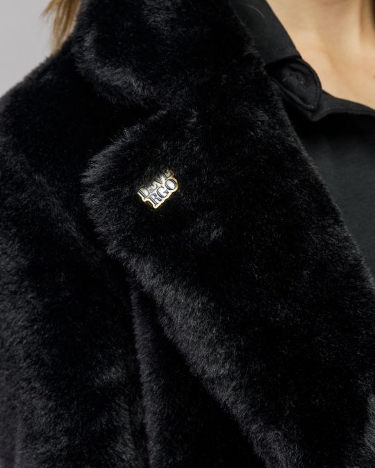 BLACK WOMEN'S LONG FAUX FUR COAT 2D25FW3597KA1200