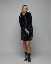 BLACK WOMEN'S LONG FAUX FUR COAT