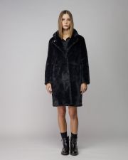 BLACK WOMEN'S LONG FAUX FUR COAT