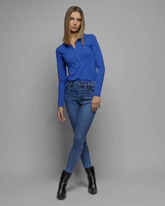 BLUE WOMEN'S LONG SLEEVE POLO SHIRT 2D25FW4566LS0205