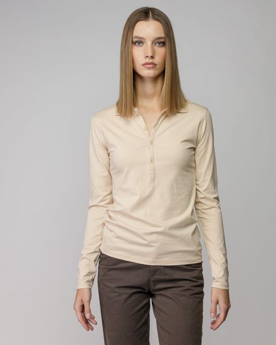 BEIGE WOMEN'S LONG SLEEVE POLO SHIRT 2D25FW4566LS0205