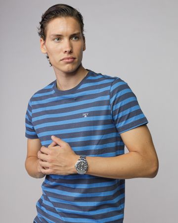 BLUE MEN'S STRIPED SHORT SLEEVE T-SHIRT 1D25FW4056SS0105