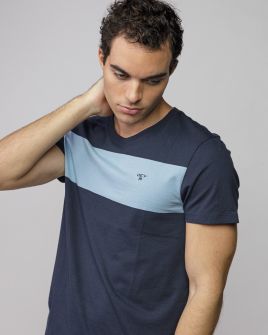 BLUE MEN'S STRIPED SHORT SLEEVE T-SHIRT 1D25FW4056SS0105