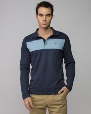 BLUE MEN'S LONG SLEEVE POLO SHIRT
