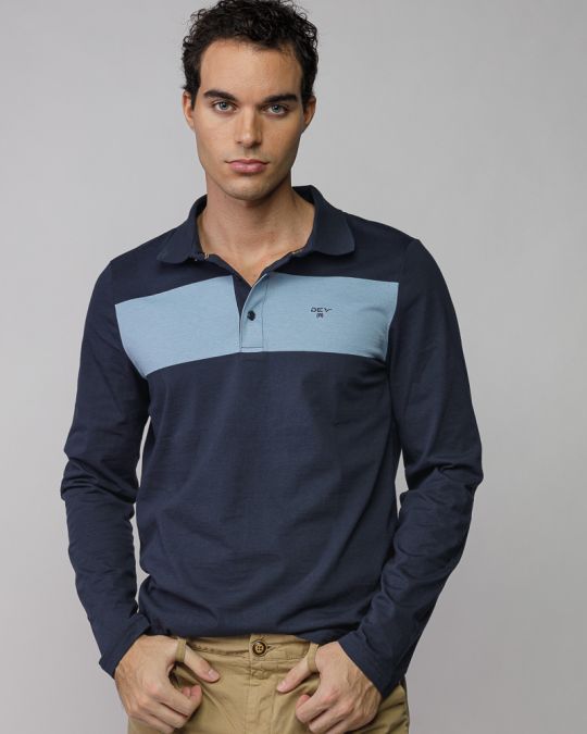BLUE MEN'S LONG SLEEVE POLO SHIRT 1D25FW4007LS0105