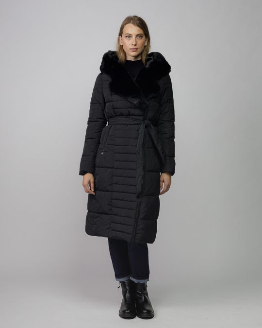 BLACK WOMEN'S LONG FUR COAT 2D25FW3572KA1600