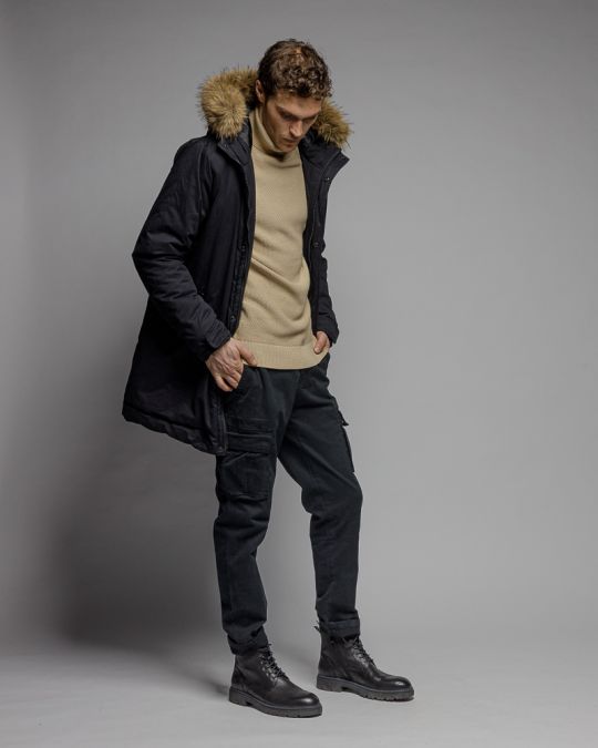 BLACK MEN'S LONG COAT 1D25FW3005KA1600