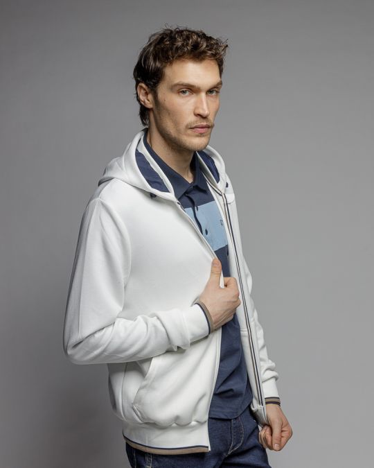 WHITE MEN'S ZIP SWEATER 1D25FW4097KA0701