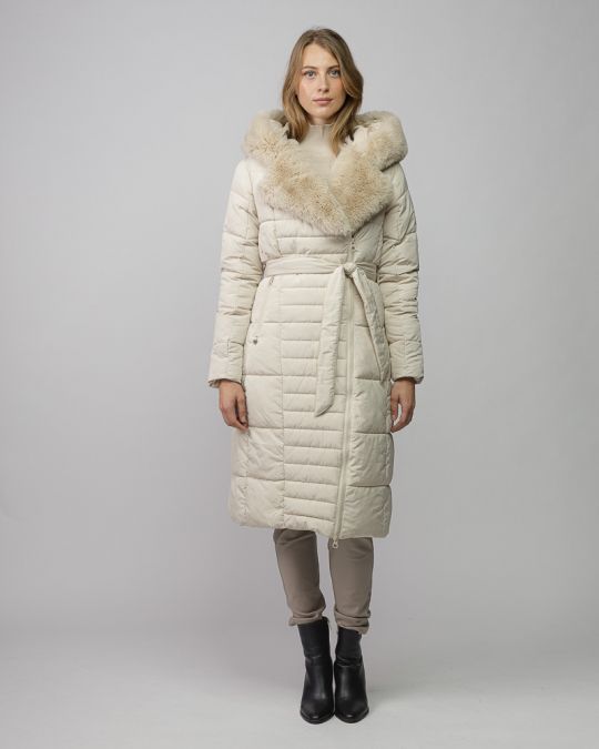 BEIGE WOMEN'S LONG FUR COAT 2D25FW3572KA1600