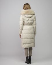 BEIGE WOMEN'S LONG FUR COAT