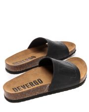 BLACK MEN'S LEATHER SLIDES - ATLAS