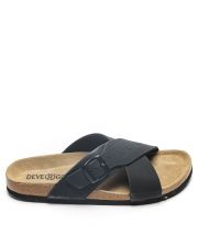 BLACK MEN'S LEATHER SLIDES - EVAN
