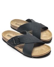 BLACK MEN'S LEATHER SLIDES - EVAN