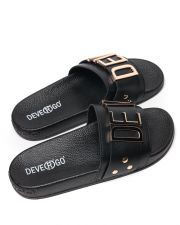 BLACK WOMEN'S SLIDES - CARAVELLA LETTERS