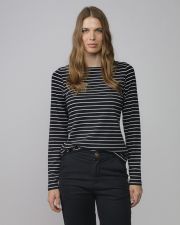 BLACK WOMEN'S STRIPED LONG SLEEVE T-SHIRT