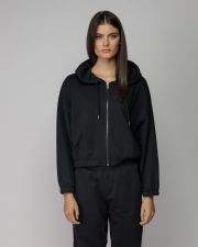 BLACK WOMEN'S HOODED ZIP SWEATER
