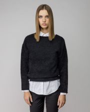 BLACK WOMEN'S FUZZY KNITTED SWEATER