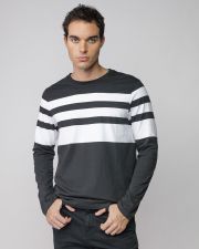 BLACK MEN'S LONG SLEEVE STRIPED T-SHIRT