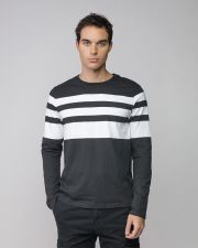 BLACK MEN'S LONG SLEEVE STRIPED T-SHIRT