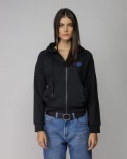 BLACK WOMEN'S HOODED ZIP SWEATER