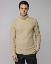 GREY MEN'S KNITTED TURTLENECK SWEATER