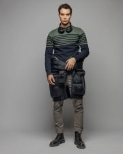 KHAKI MEN'S STRIPED KNITTED SWEATER