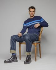 BLUE MEN'S STRIPED KNITTED SWEATER